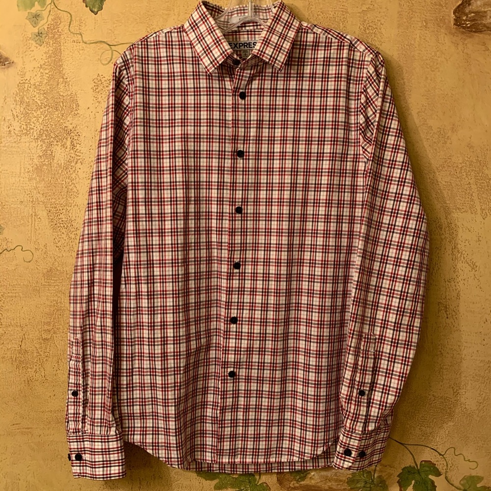 Express fitted plaId long sleeve shirt size S/P